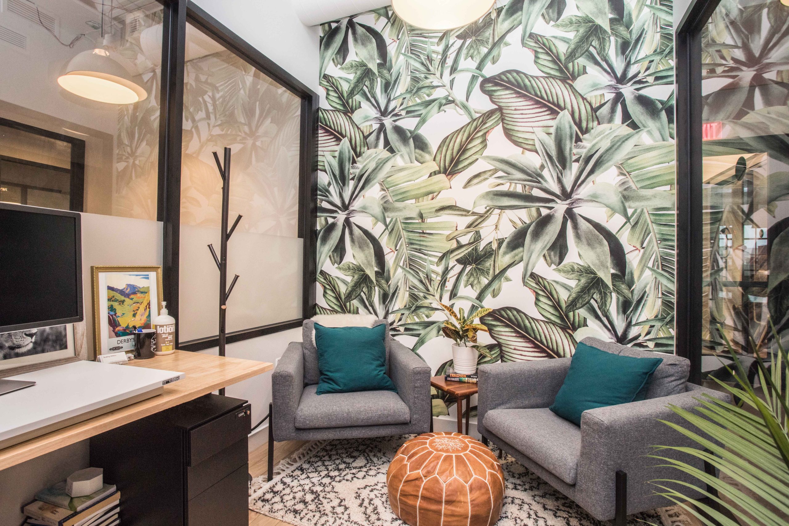 Professional wallpaper installation in a modern home interior