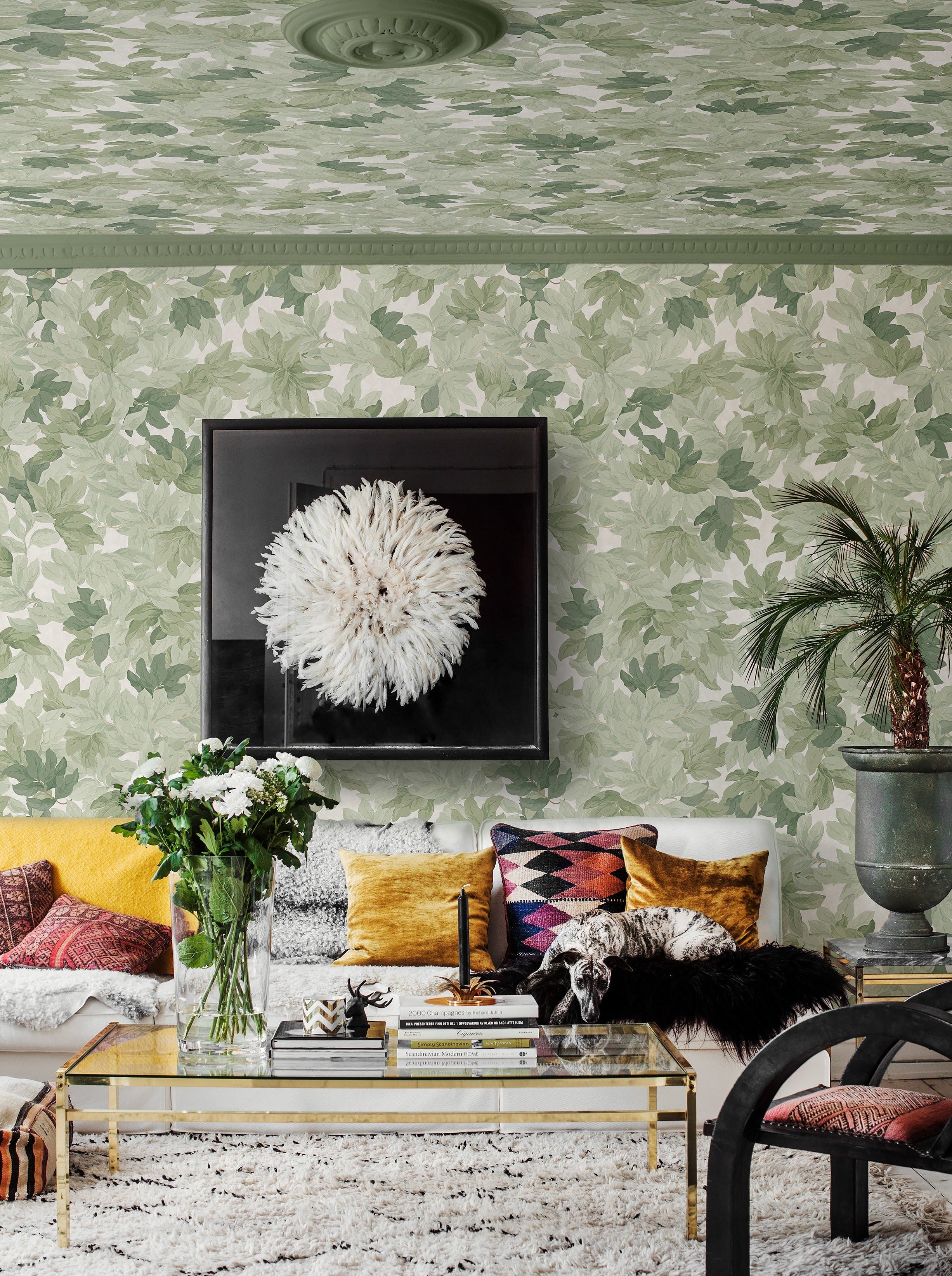 Modern wallpaper installation in a clean, minimalist home